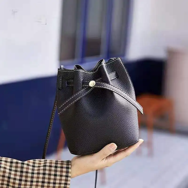 

Ladies shoulder bag casual new pu leather solid color large capacity bucket bag messenger daily travel small bag Christmas gift
