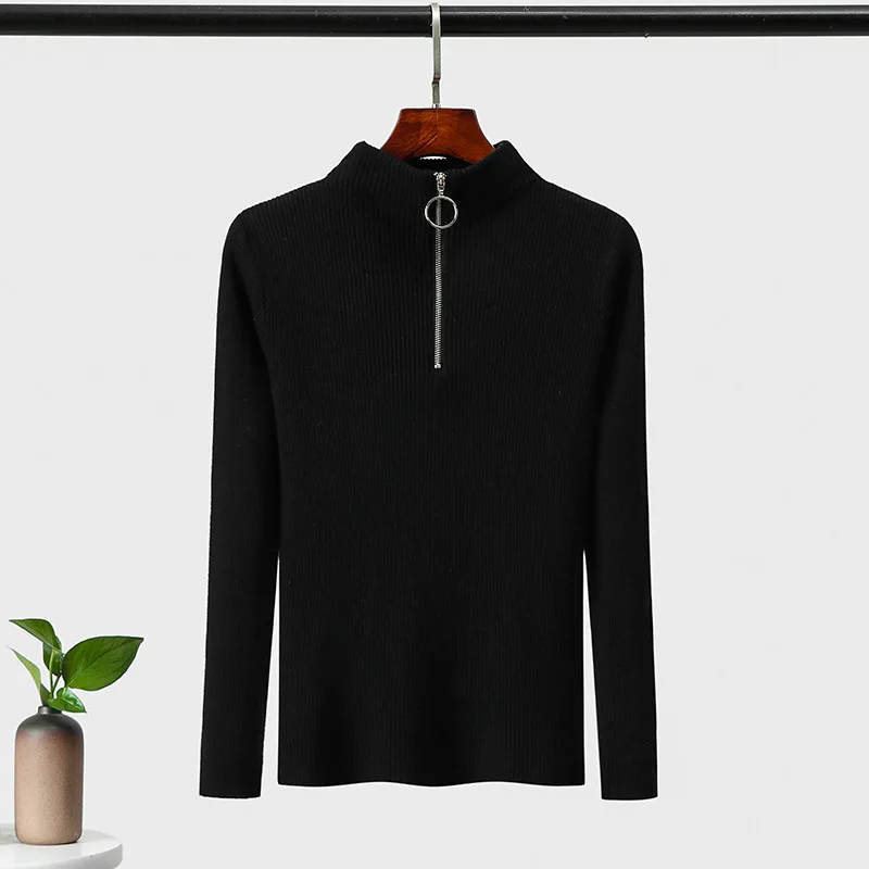 Свитер с высоким воротом на молнии корейский стиль женский свитер зимняя одежда