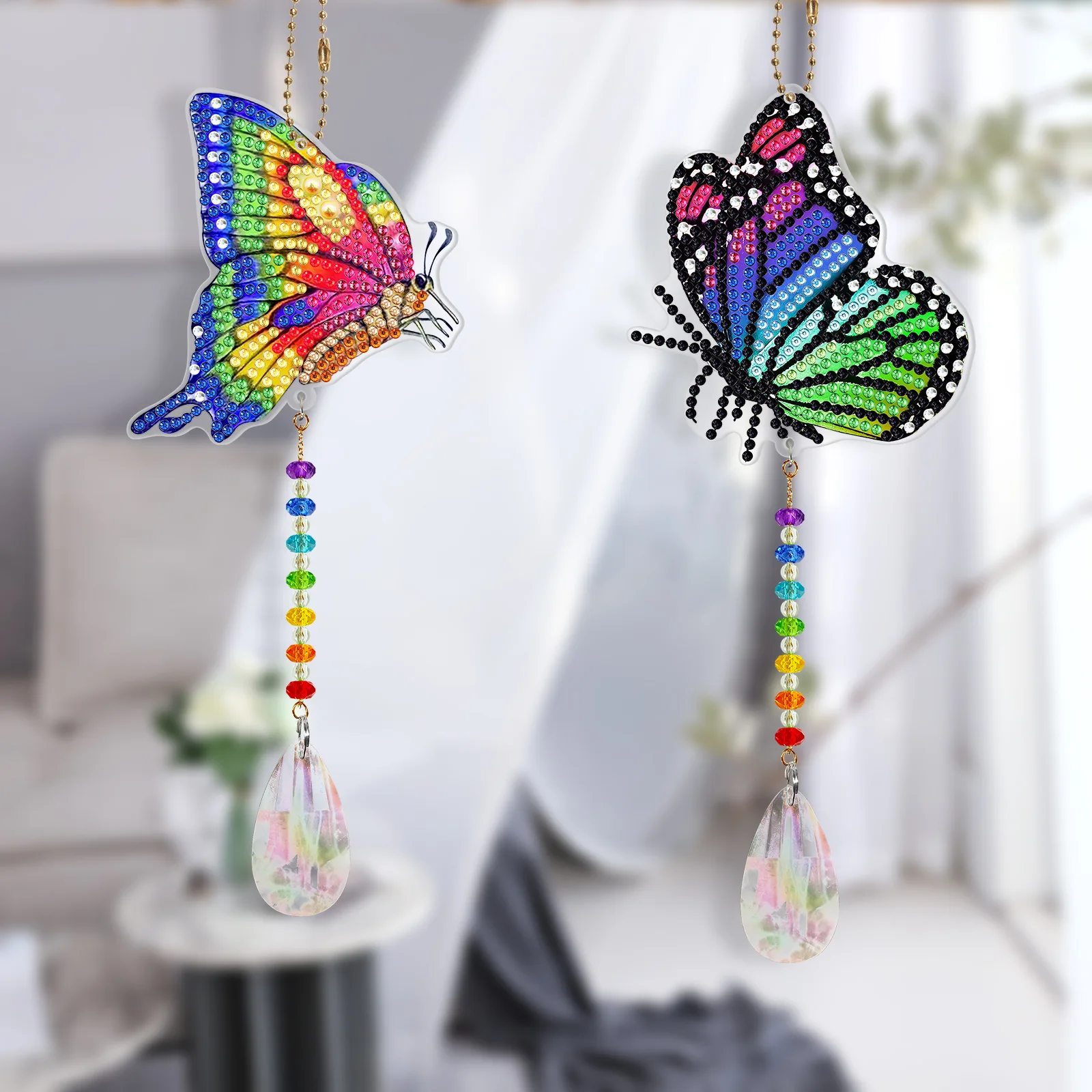 

2Pcs 5D Diamond Painting Crystal Jewelry Diamond Painting Kit Window Wind Chime Pendant Decor for Home Mosaic Craft Gift