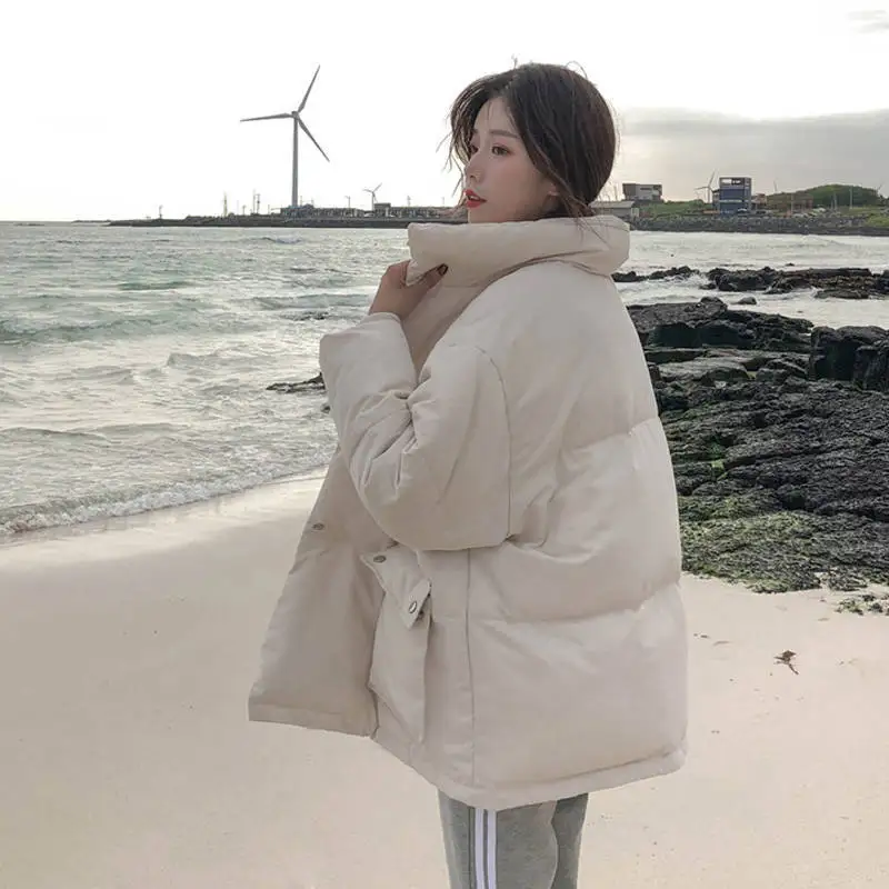 

Short Parkas Winter Women Stand-collar Large Size 5XL Loose Puffer Single-breasted Womens Elegant Fashion Korean-Style Pockets