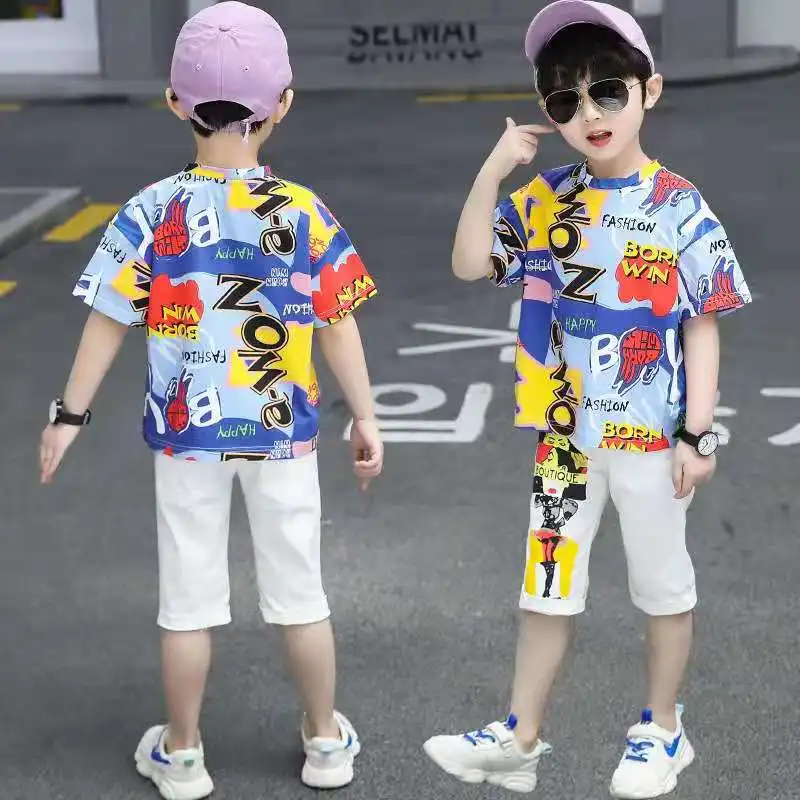 

Костюм для мальчиков 2021 новый мальчиков подросткового возраста летняя одежда для детей модный костюм для мальчиков, летние шорты + футболка...