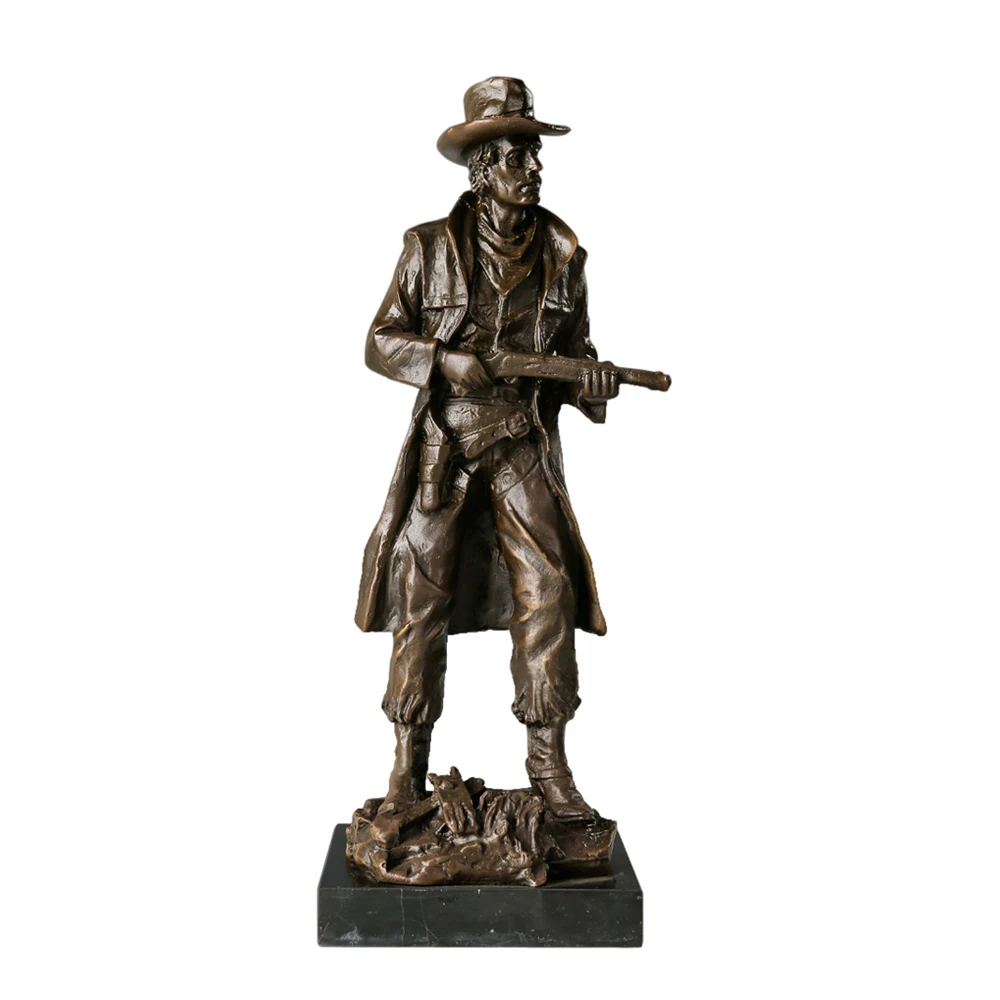 

The Western Cowboy with Gun Bronze Sculpture Middle-aged Man Statue Antique Art Living Room Ornament Collection
