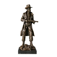 the western cowboy with gun bronze sculpture middle aged man statue antique art living room ornament collection