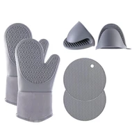 1pair bbq heat resistant silicone glove cooking baking bbq oven pot holder mitt kitchen gray black silicone protect hand glove