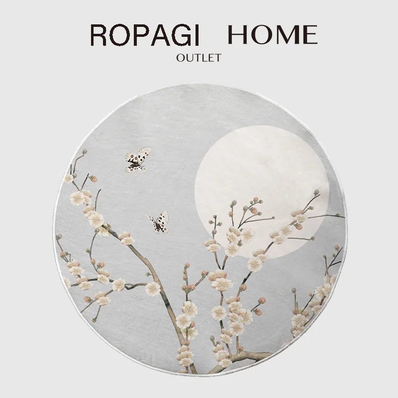 

Home Chinese Round Rugs Floor Carpet Butterfly Plum Blossom Print Living Room Bedroom Bedside Mat Boutique Art Deco Kawaii Decor