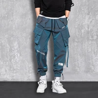 hip hop joggers men ribbons cargo pants pockets track tactical casual male trousers sweatpants sportswear streetwear
