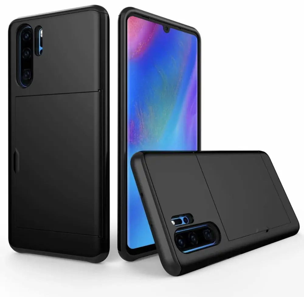 black Для huawei P30 pro тонкий гибридный армированный противоударный резиновый чехол-бампер для телефона Бумажник слот для карт держатель задняя крышка для huawei P30 Coque - Цвет: black