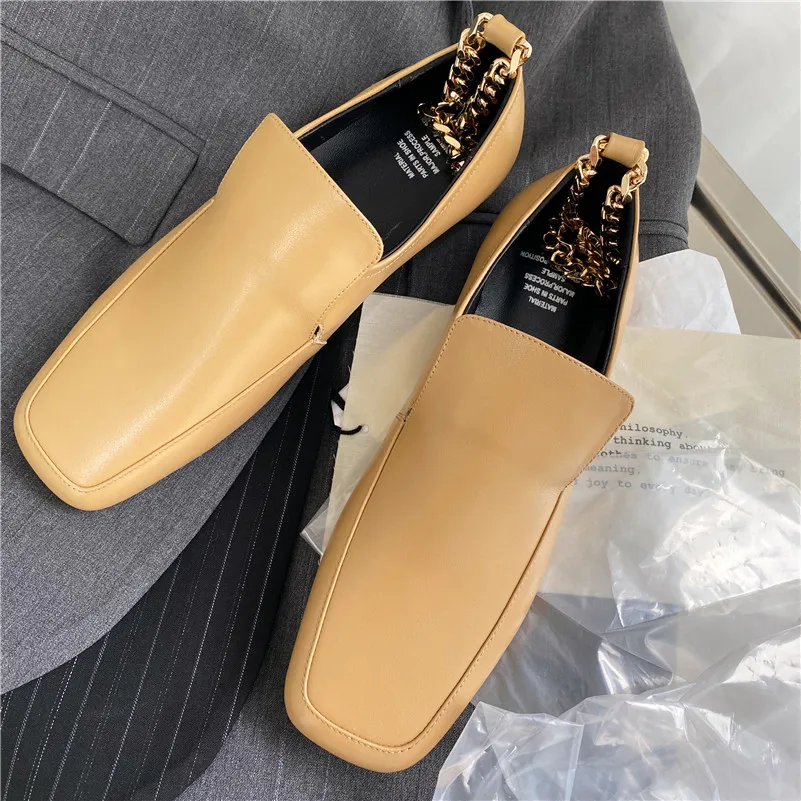 

Meotina Metal Decoration Ankle Strap Women Shoes Real Leather Flats Shoes Female Square Toe Casual Footwear Black Spring 40 41