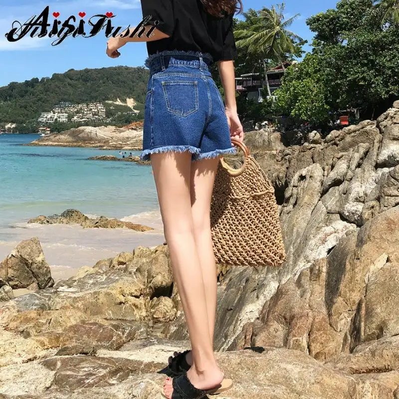 Женские винтажные шорты AISIYIFUSHI свободные облегающие джинсы с высокой талией 2020 |