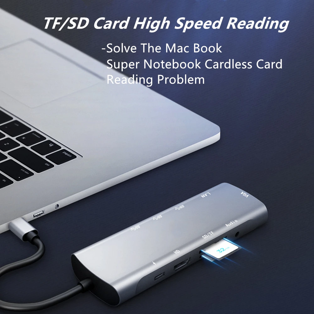 Док станция tebe 10 в 1 USB Type C на HDMI RJ45 Gigabit VGA SD/TF 3 0 PD|Док-станции для ноутбуков| |