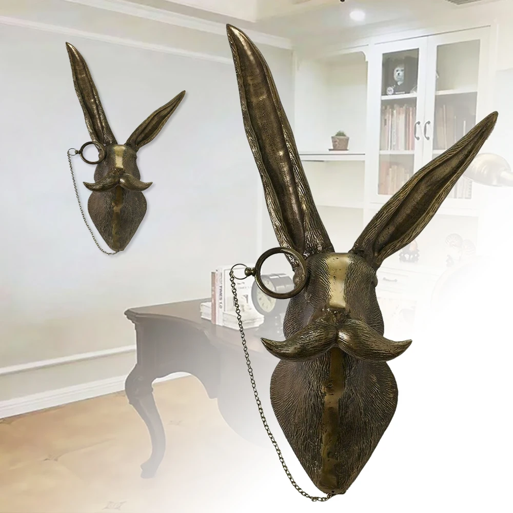 Декоративная настенная скульптура в виде Головы Кролика с очками | Дом и сад
