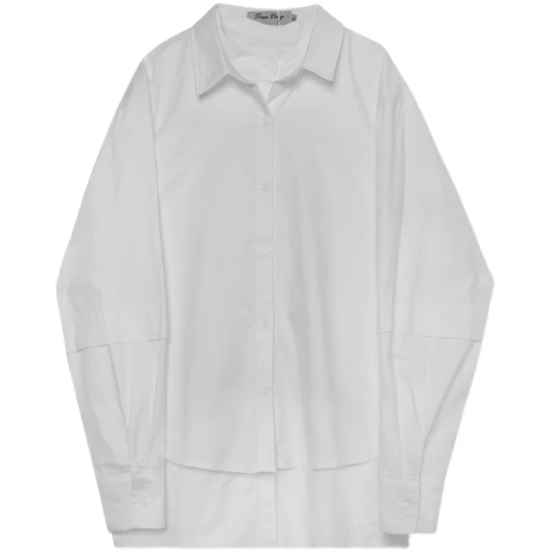 

Men Splice Loose Casual Long Sleeve Black White Shirts Couple Japan Korea Style Streetwear Vintage Fashion Shirt for Male Women