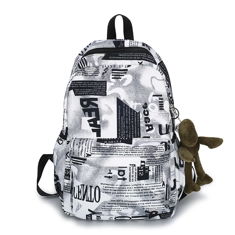 

New Fashion Trend Schoolbag Men and Women Vintage Graffiti Hit Color Backpack Junior and High School Students Backpack