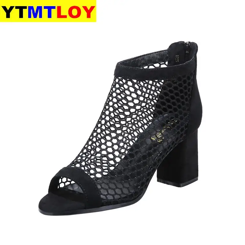 

Women Sandals Square High Heel Summer Shoes Woman Sexy Flower Lace Hollow Peep Toe Gladiator Sandalias Casual Leopard