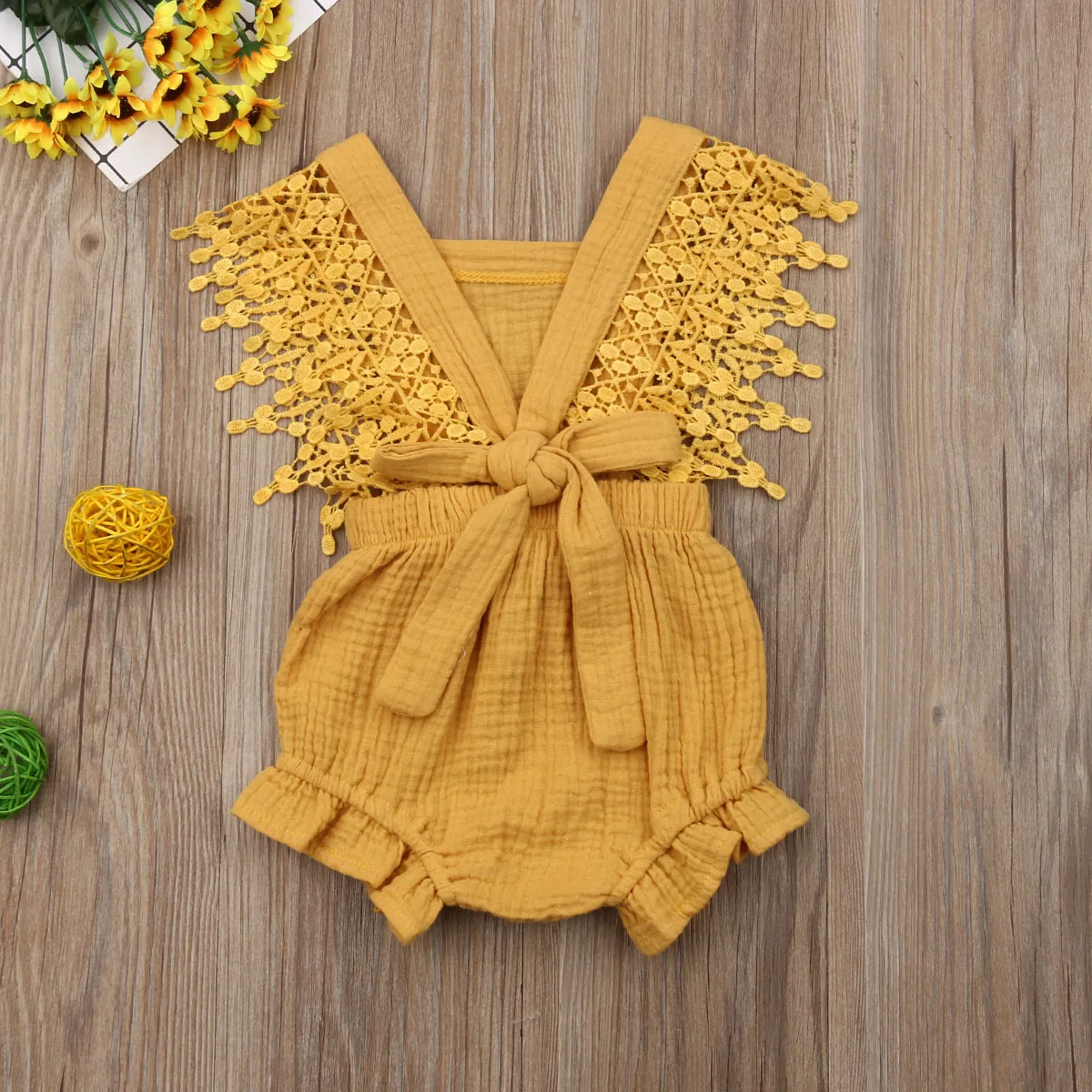 

2021 Summer 6 Color Newborn Kid Toddler Girl Summer Clothes Lace Romper Bow Jumpsuit Outfit Baby Clothing