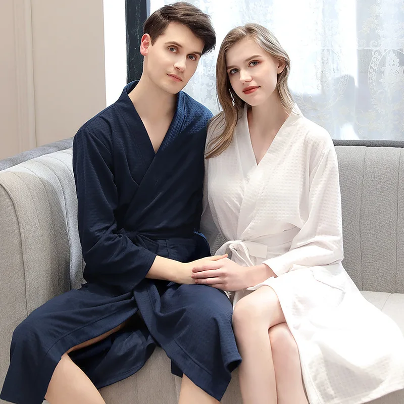 Spring Autumn Sleepwear Robe Spring Thin Kimono Women Nightgown Solid Long-Sleeve Terry Home Clothes Waffle Bathrobe for Female