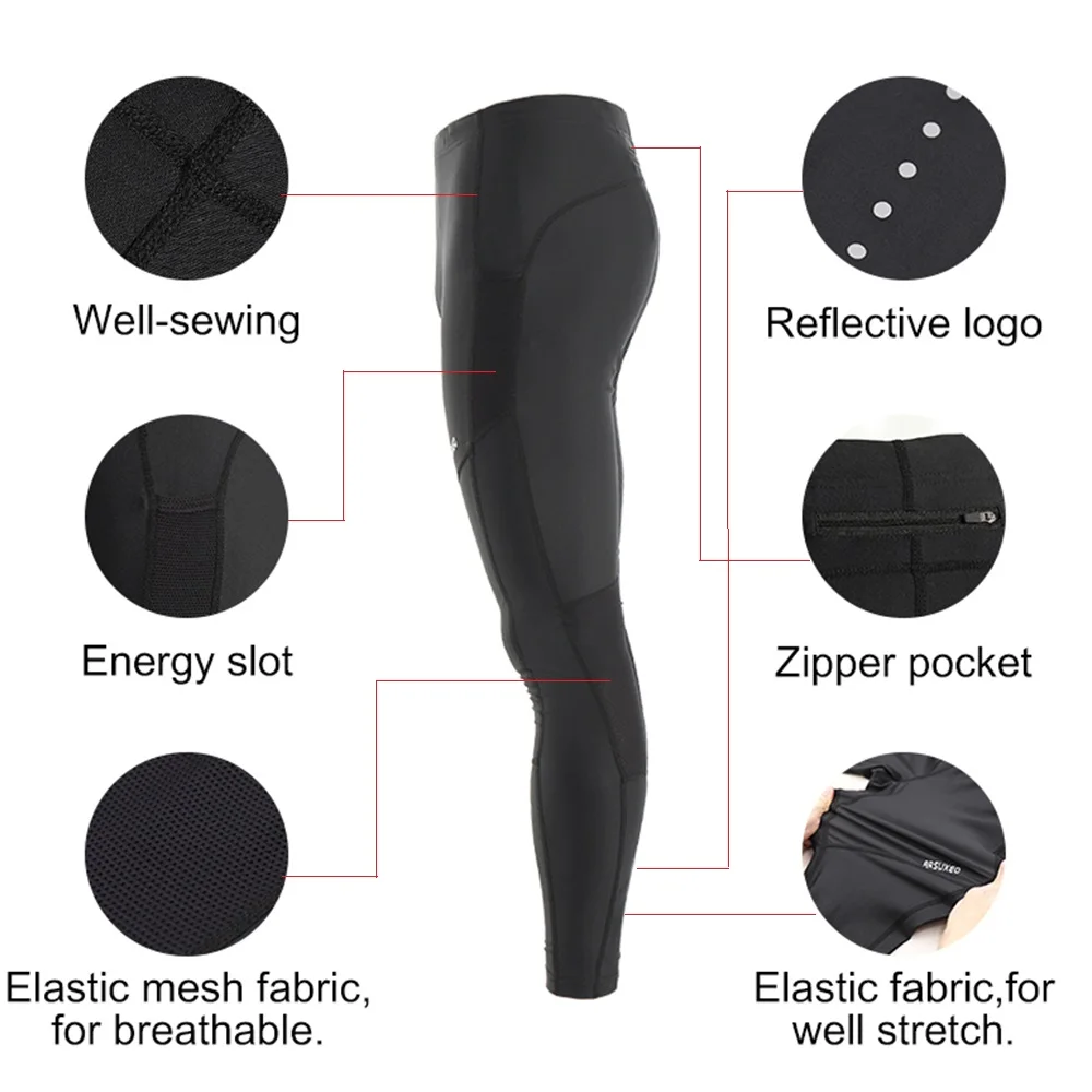 ARSUXEO Men's Compression Running Pants Training Pants Fitness Leggings Tights Sports Trousers Reflective Spring Autumn P9018