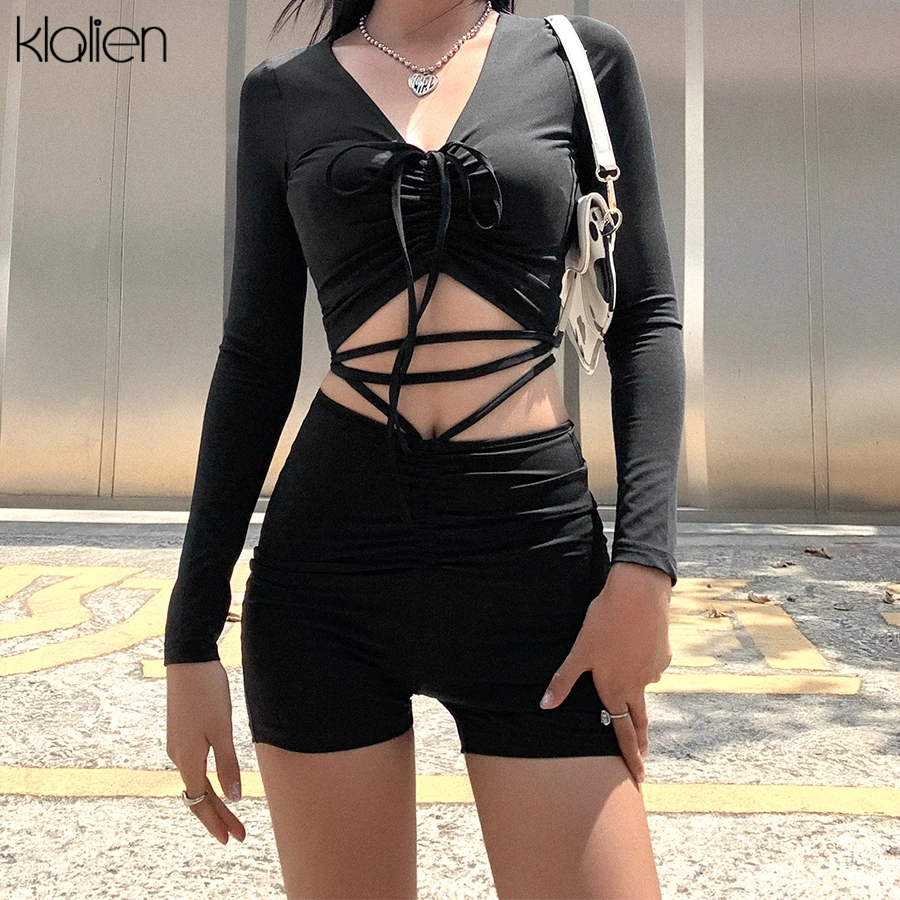 Kalien/осенний Повседневный Спортивный костюм для женщин футболка с длинным