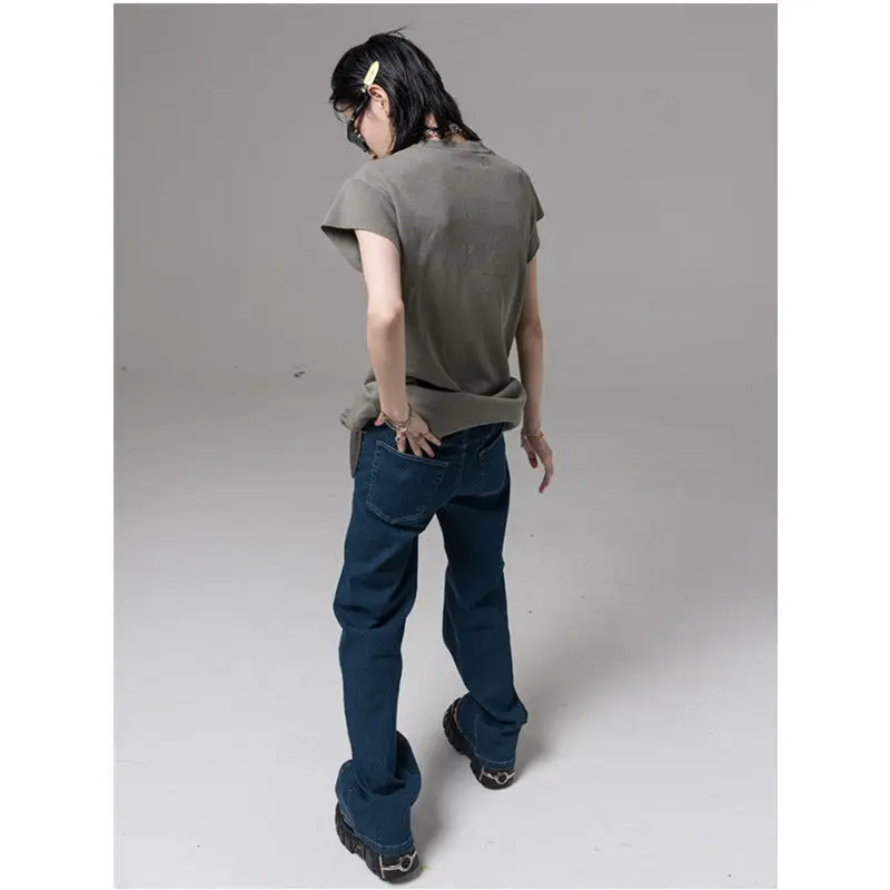 Vintage Jeans Men Stripe Zipper Horn High Street Vibe Retro Hiphop Men Jeans Trousers Hip Hop Wash Elastic Patchwork Jeans Women