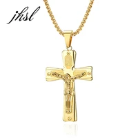 jhsl men jesus necklace cross pendants fashion jewelry stainless steel black gold color dropship