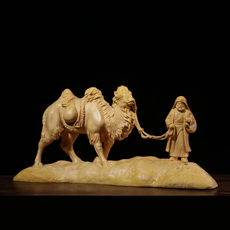 

Boxwood 19cm Camel Sculpture Wood Carving Desert Journey Statue Silk Road Home Decor