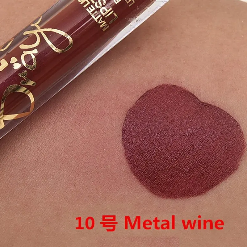 Цветная водостойкая блестящая жидкая матовая помада для губ в металлическом