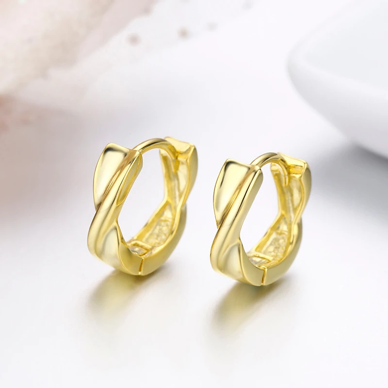 Милые круглые кольца Mobius из стерлингового серебра 925 пробы золотого цвета