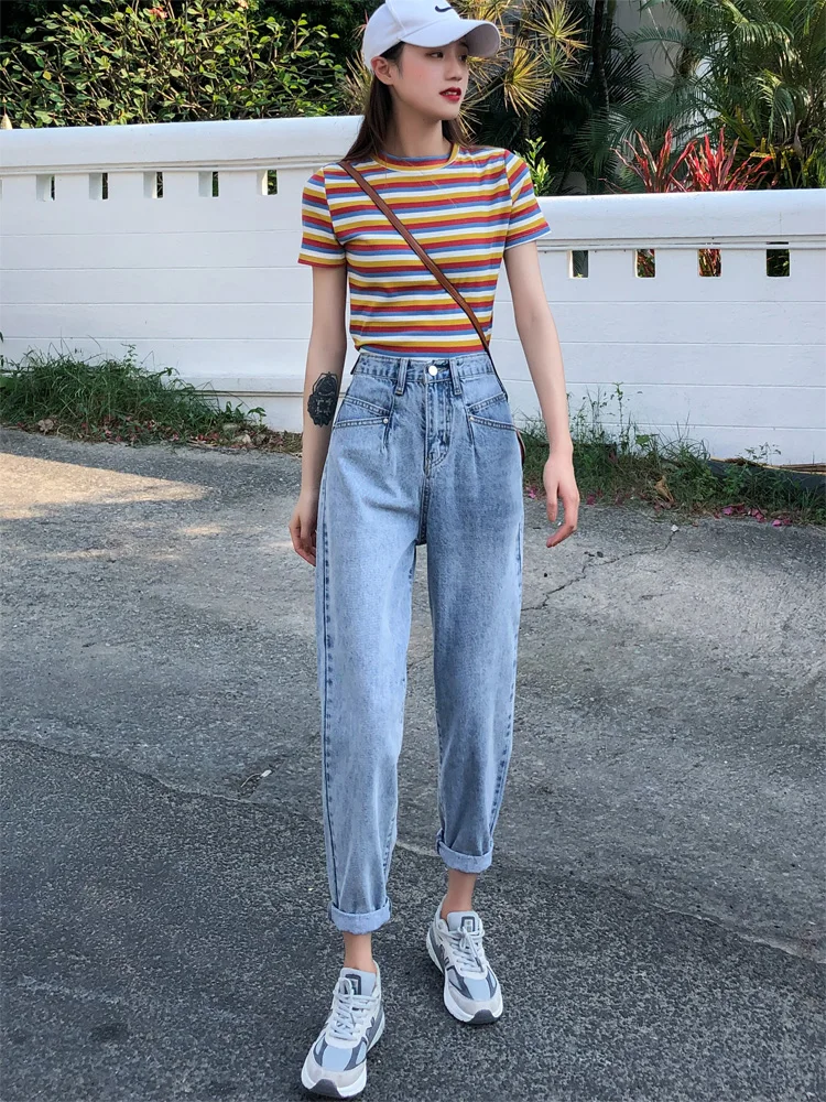 Джинсы-султанки с завышенной талией в Корейском стиле | Женская одежда