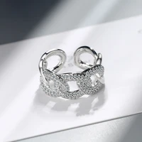 womens fashion luxury creative chain shape finger rings shiny micro crystal paved cuff ring charming golden ring accessory gift