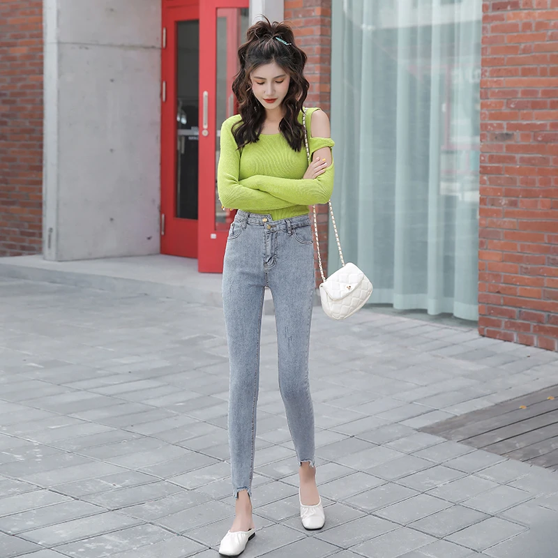 

Fa301-1 2019 new autumn winter women fashion casual Denim Pants high waist jeans womens