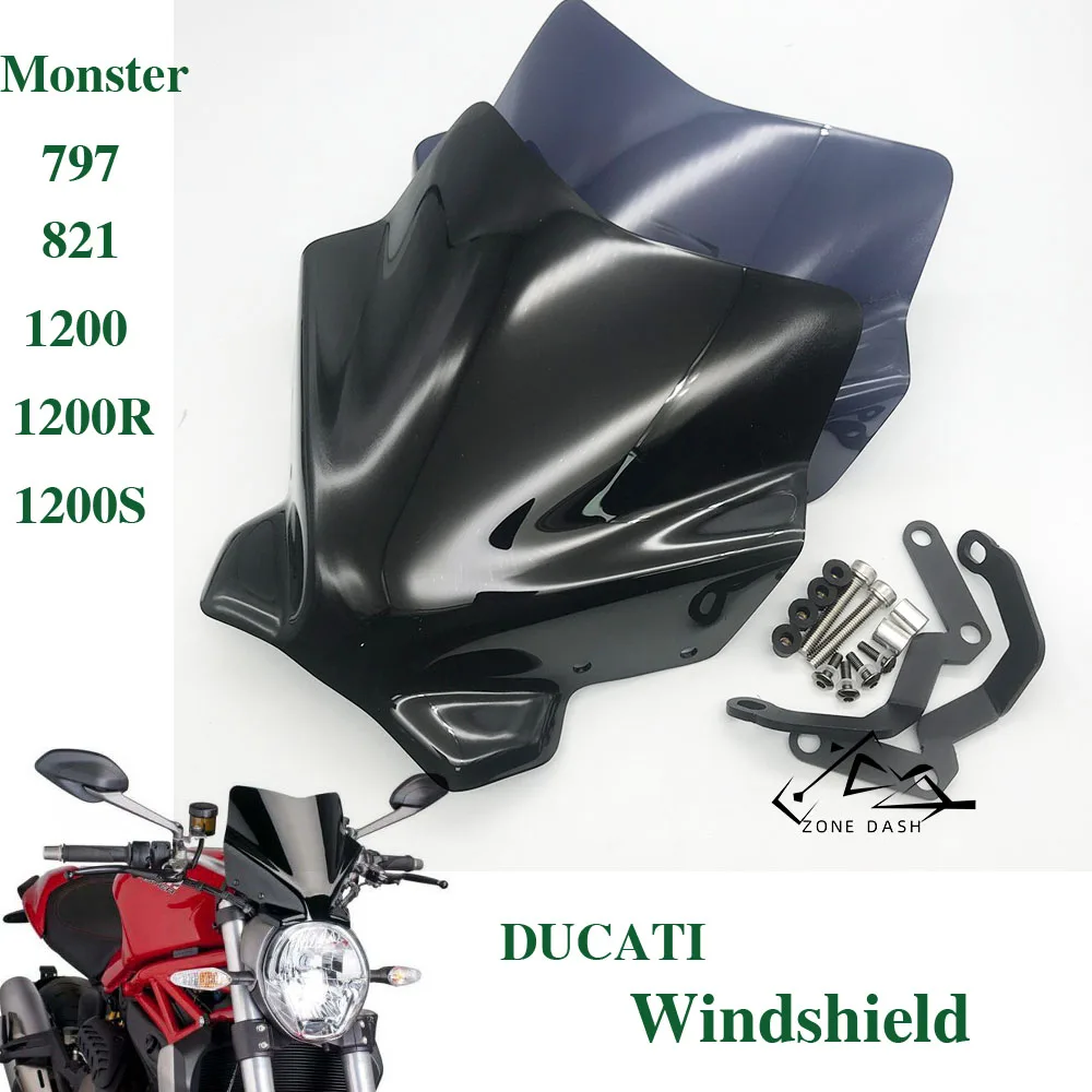 

Sports Touring WindScreen Windshield Viser Visor Deflector For DUCATI Monster 797 M797 MONSTER 821 M821 1200 1200S 1200R '14-'20