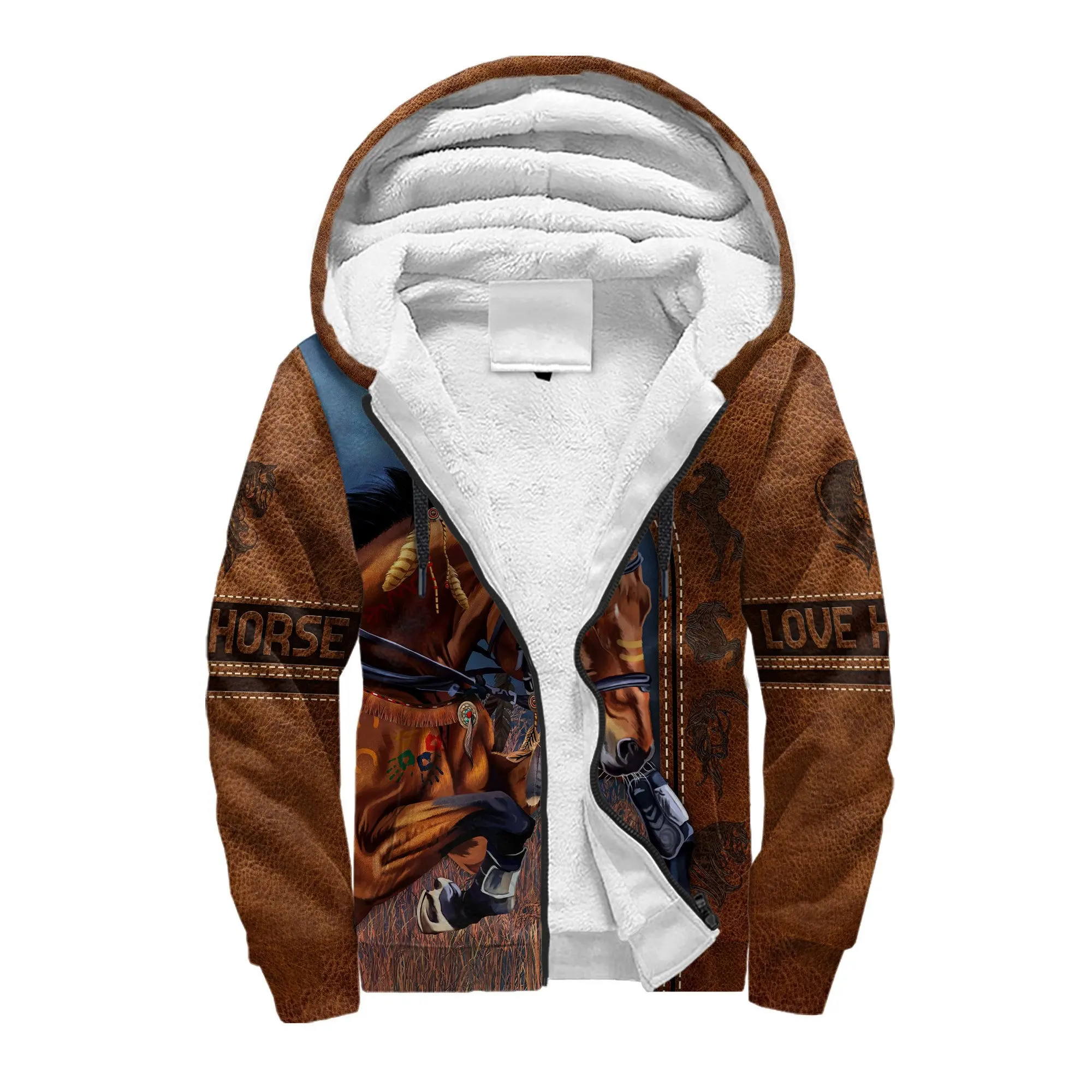 Зимняя толстовка унисекс на молнии с 3D-принтом лошади/дракона/черепа