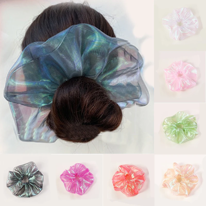 

Shining Organza Hair Scrunchies Fashion Elastic Rubber Bands Solid Color Hair Band Spring Soft Ponytail Holder Hair Accessory