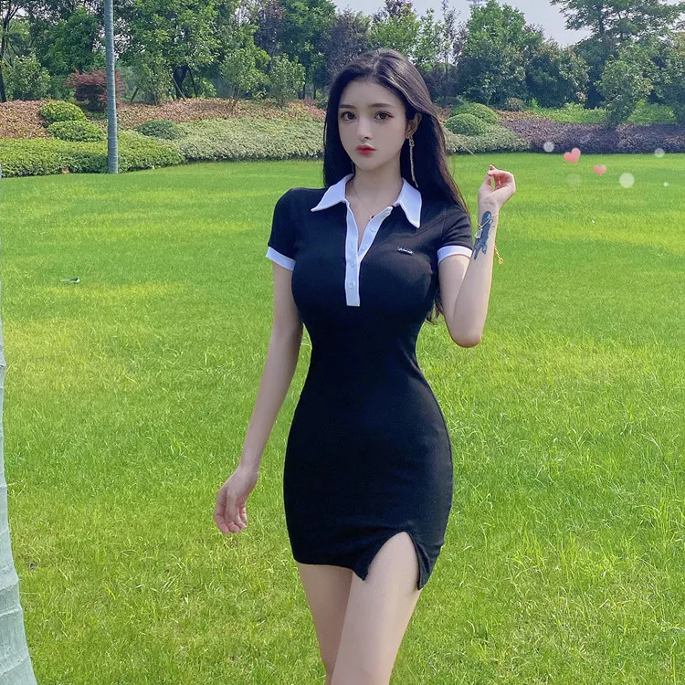 2021 new solid color bag buttocks show thin short waist sexy mini dress | Женская одежда