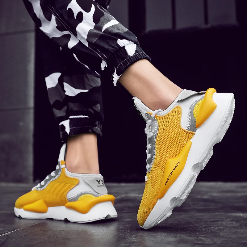 Мужские сетчатые кроссовки Желтые Повседневные туфли дышащие уличные в стиле