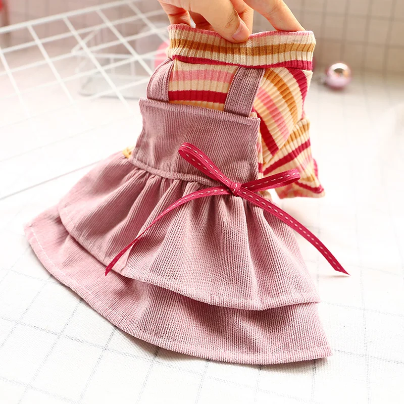 Хлопковые полосатые футболки новые платья для собак с розовым вельветом суки