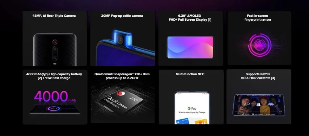 Xiaomi Mi 9T 6 ГБ 64 Гб мобильный телефон Snapdragon 730 AI 48MP AI сзади Камера 4000 мА/ч, 6,3" AMOLED Дисплей, глобальная версия, CE