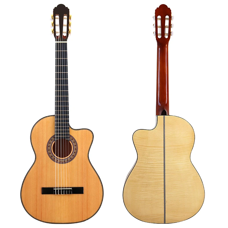 

High gloss 6 string classic guitar natural color 39inch spruce wood top cutway design classical guitar flame maple wood