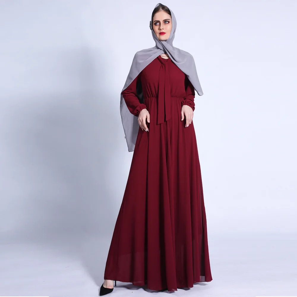 Женское шифоновое платье в мусульманском стиле, Элегантное Длинное Платье-Кафтан с эластичной талией