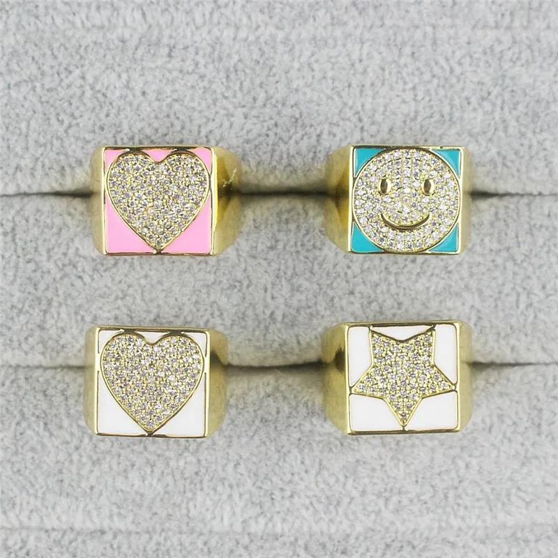 10 шт./лот эмалевое кольцо в форме улыбки/сердца/звезды красочное