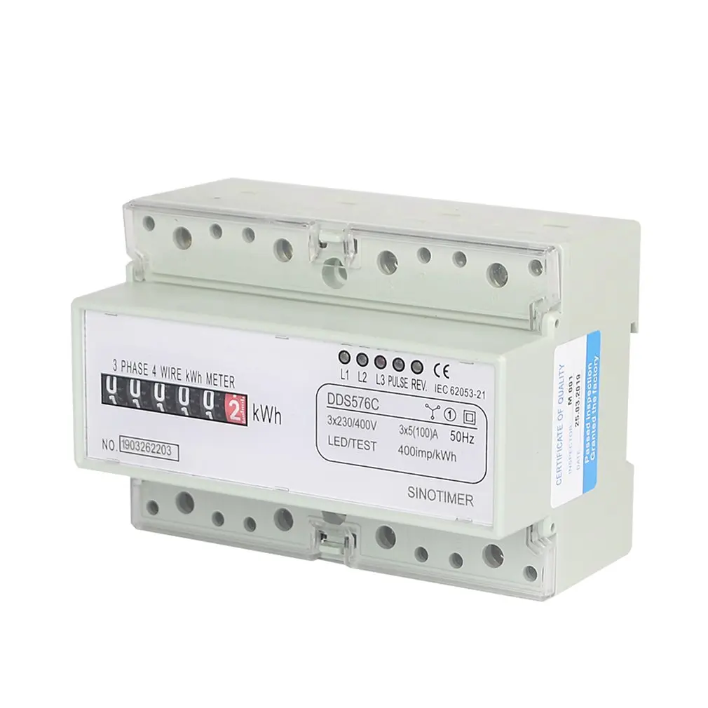 

SINOTIMER DDS576C 5 (100) три фазы 4 провода 380VAC 50 / 60Hz аналоговый счетчик энергии на din-рейку с импульсным Выход