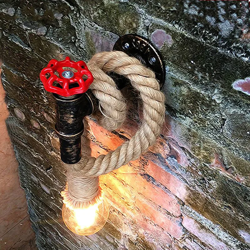 Винтажный настенный светильник водопровод пеньковая веревка E27 Ретро Железный