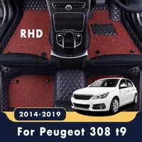 RHD Car Floor Mats Carpets For Peugeot 308 t9 2019 2018 2017 2016 2015 2014 Luxury Double Layer Wire Loop Auto Accessories Rugs