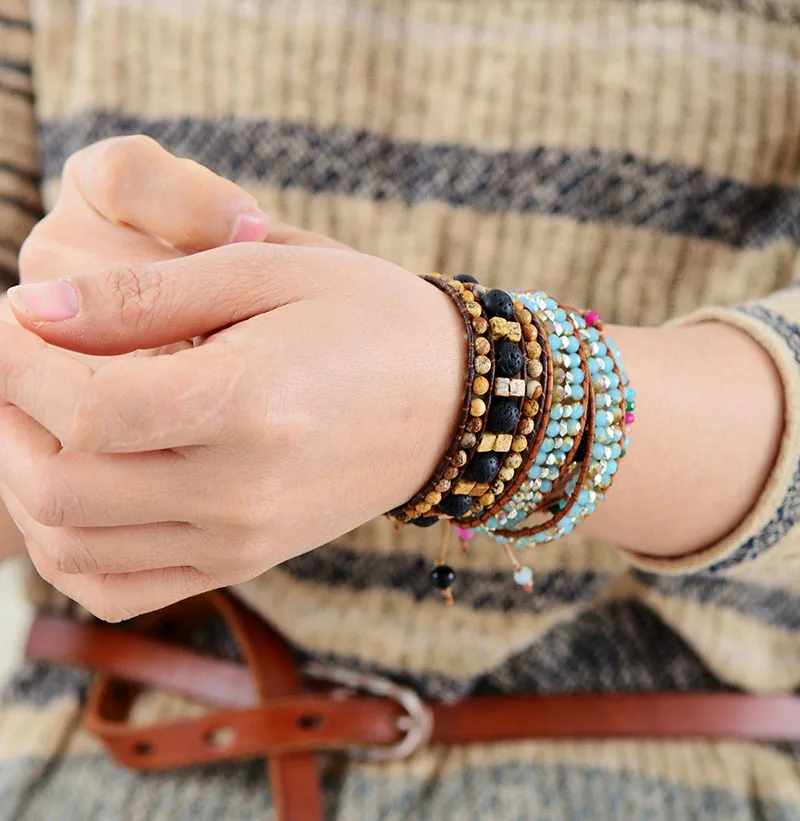 Браслет-манжета женский кожаный с изображением яшмы | Украшения и аксессуары