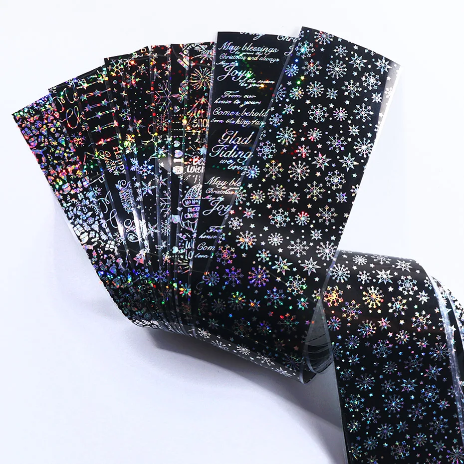 10 шт. переводная Голографическая фольга для дизайна ногтей в виде снежинки