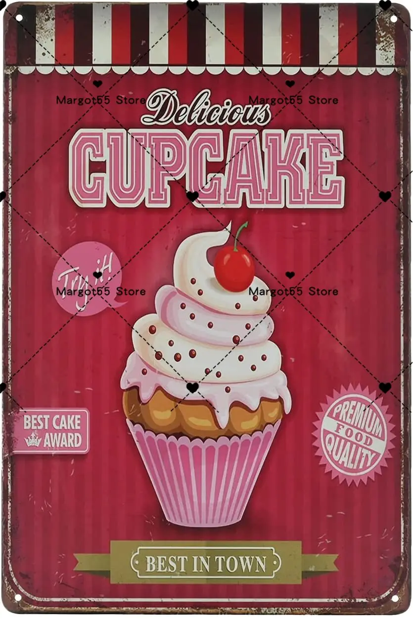 

2021 Best Selling TREEPERI Vintage Metel Sign - Cupcake Food Shop Retro Tin Decorative Sign Wall Decor Bakery Metal Poster Plate