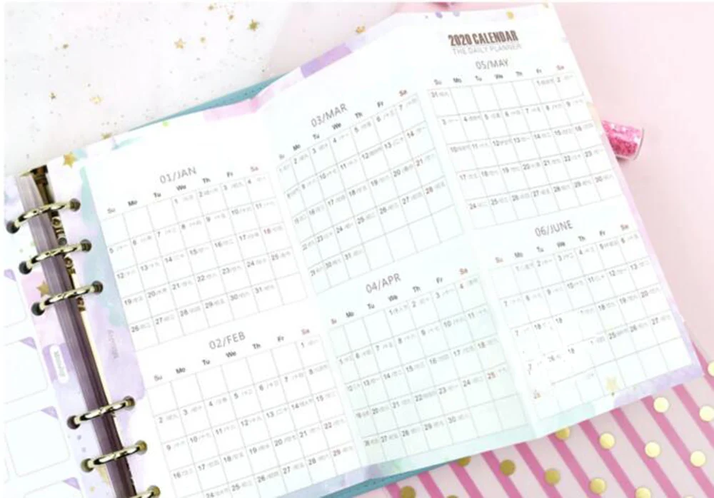 1 лист 2020 календарь три раза лунный Ежемесячный план пополнение листа A5 A6