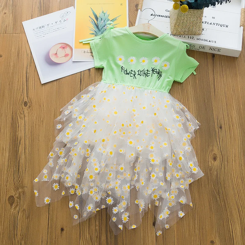 Детская одежда платье сетчатые Платья с коротким рукавом для девочек детские