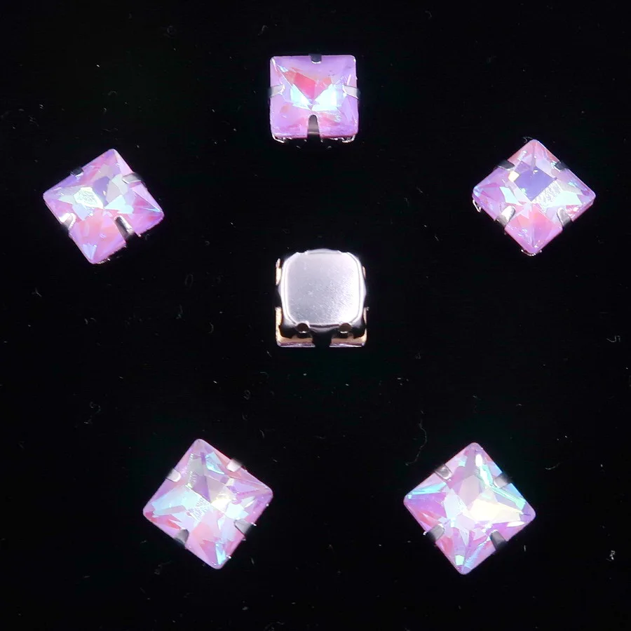 A39 Violet AB Милый Серебряный металлический коготь 50 шт/п желе конфеты и AB цвета стекло кристалл 8 мм квадратной формы пришить стразы свадебное платье diy отделка - Цвет: A39 Violet AB