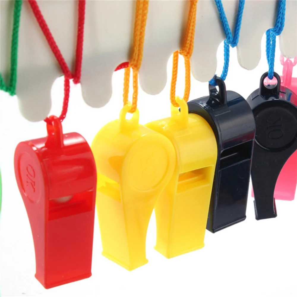 

72 Pcs ABS Sport Game Whistles Cheering Lifeguard Whistle Hanging Keychain Lanyard Keychain for Kids Outdoor Camping Hiking (Mix